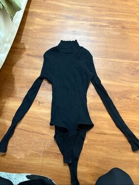 Black Ribbed Turtleneck Long Sleeve Bodysuit - Women